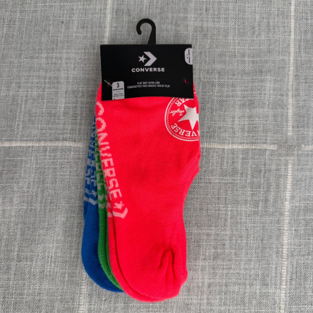 Converse Flat Knit Ultra Low Socks Pink Green Blue NEW Womens 4-10